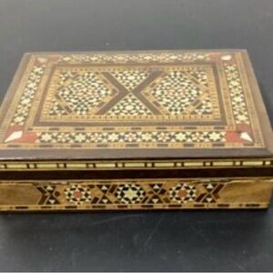 Vintage Handmade Wooden Trinket Box Khatam-kari Micro Mosaic Marquetry